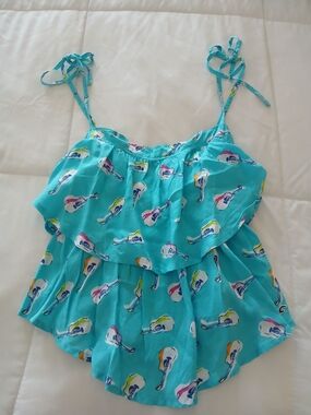 Hollister Turquoise Guitar Print Ruffle Cami Top